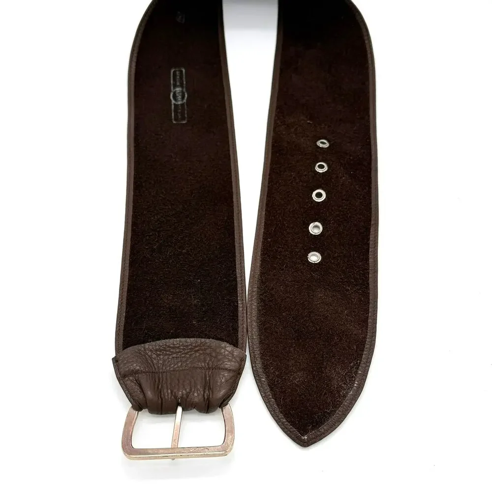 Fossil Genuine Leather Wide Brown Belt Pebbled Texture Boho Casual Minimalism